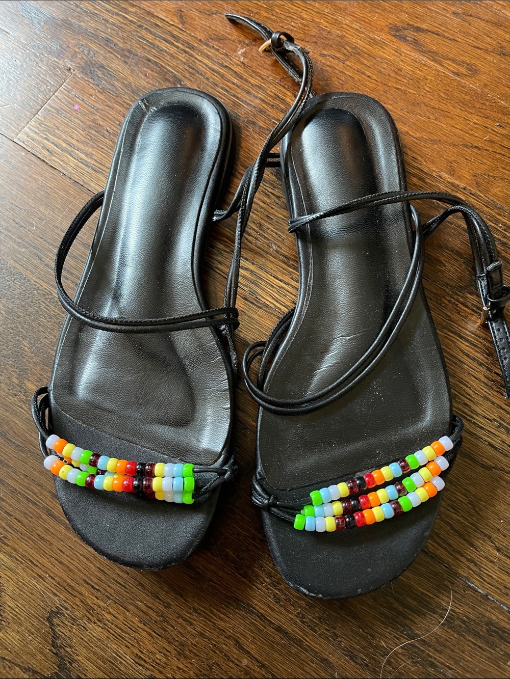 Black Beaded Strap Women's Sandals